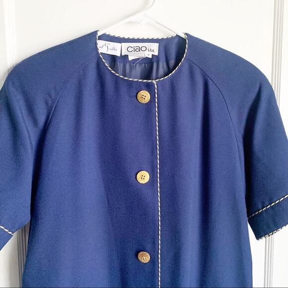 VTG Ciao LTD Short Sleeve Button Up Dress Gold Buttons Flight Attendant 1980s 8 - Picture 3 of 13